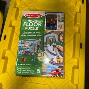 Melissa Doug Tracks Floor Puzzle Race Around the World 48 Pieces with 2 Vehicles